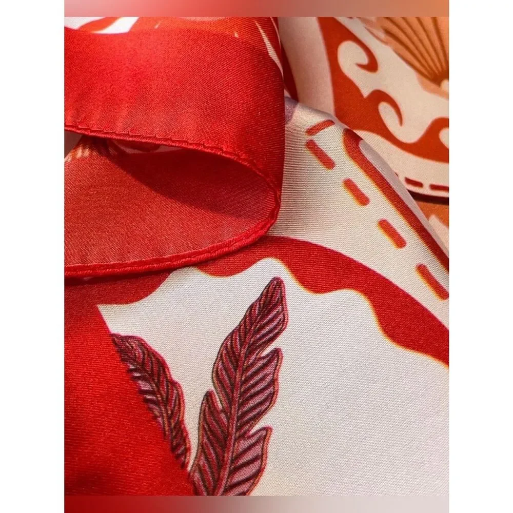Red, Orange Floral Print Scarf M790